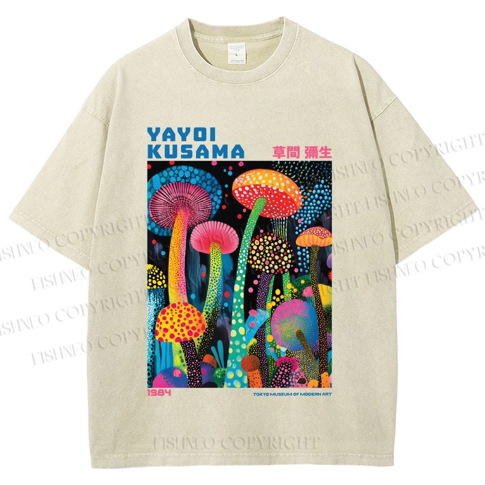 Unisex Yayoi Kusama Mushroom Printed Washed Tee