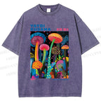 Unisex Yayoi Kusama Mushroom Printed Washed Tee