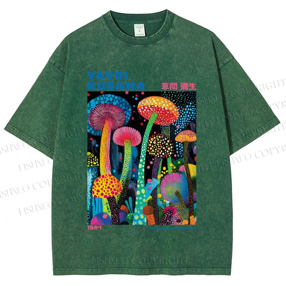 Unisex Yayoi Kusama Mushroom Printed Washed Tee
