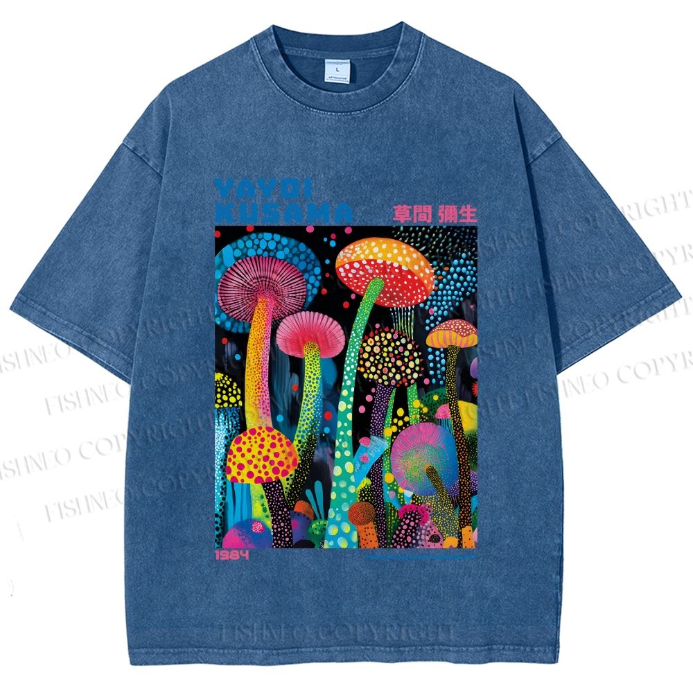 Unisex Yayoi Kusama Mushroom Printed Washed Tee