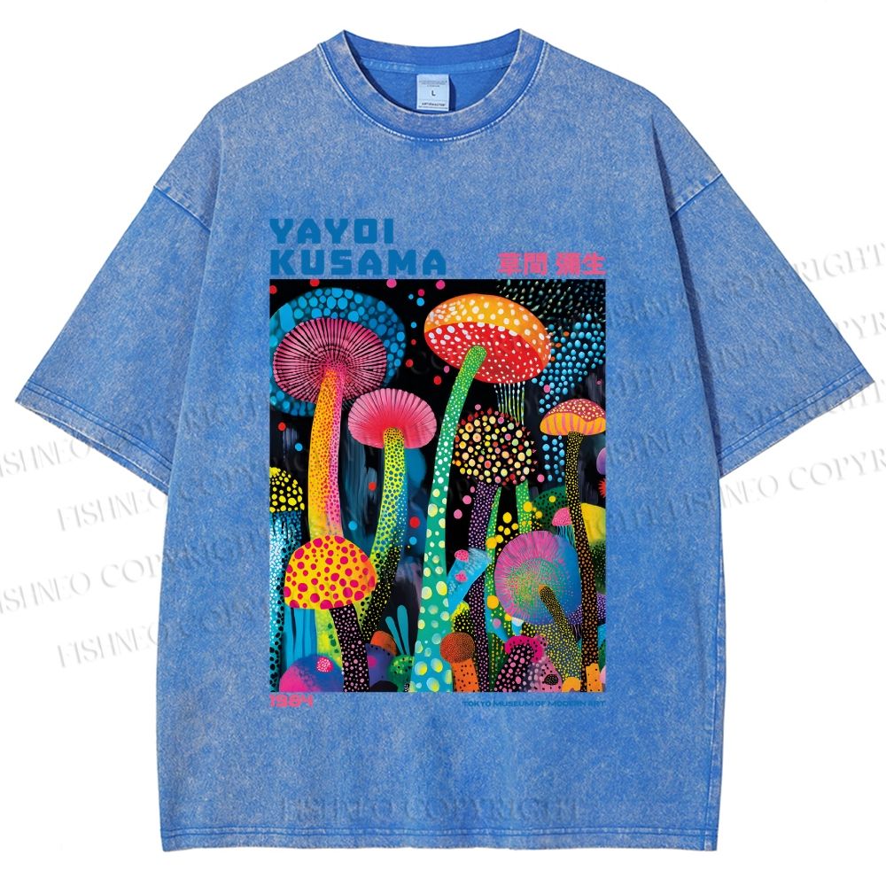 Unisex Yayoi Kusama Mushroom Printed Washed Tee