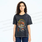 Unisex Vintage Ukiyo-e Dragon Printed Washed Tee