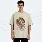 Unisex Vintage Ukiyo-e Dragon Printed Washed Tee