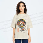 Unisex Vintage Ukiyo-e Dragon Printed Washed Tee