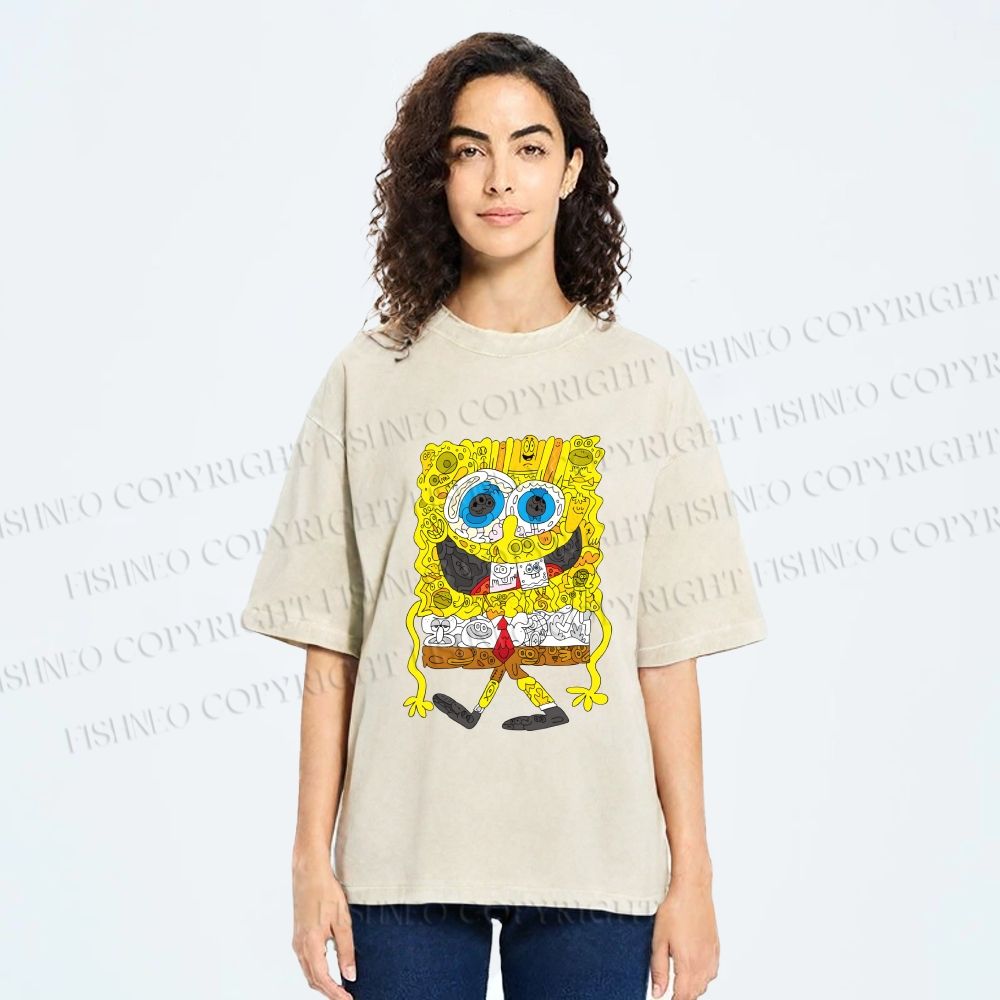 Unisex Spongebob Printed Washed Tee