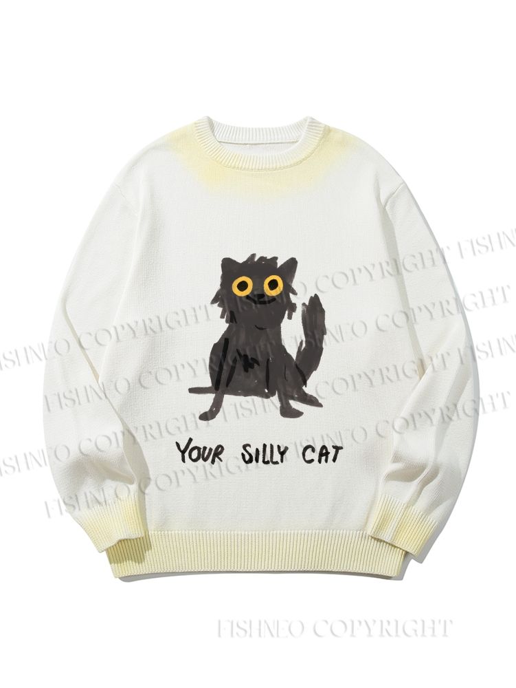 Unisex Your Silly Cat Funny Drawing Gradient Casual sweater
