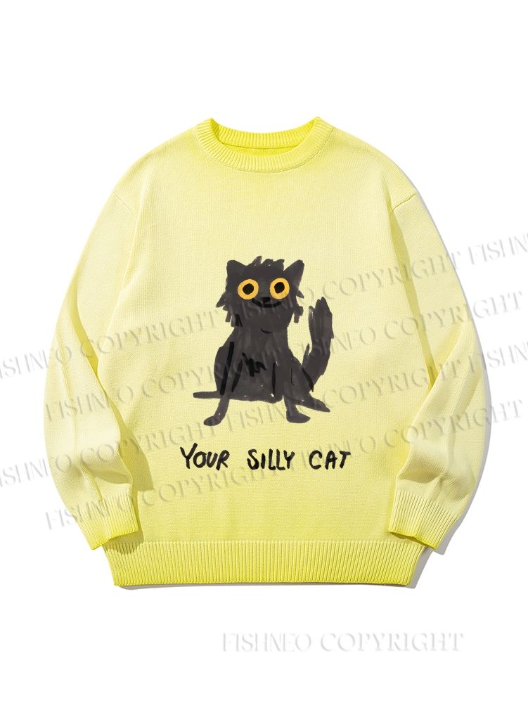 Unisex Your Silly Cat Funny Drawing Gradient Casual sweater