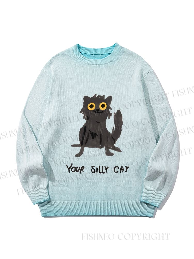 Unisex Your Silly Cat Funny Drawing Gradient Casual sweater