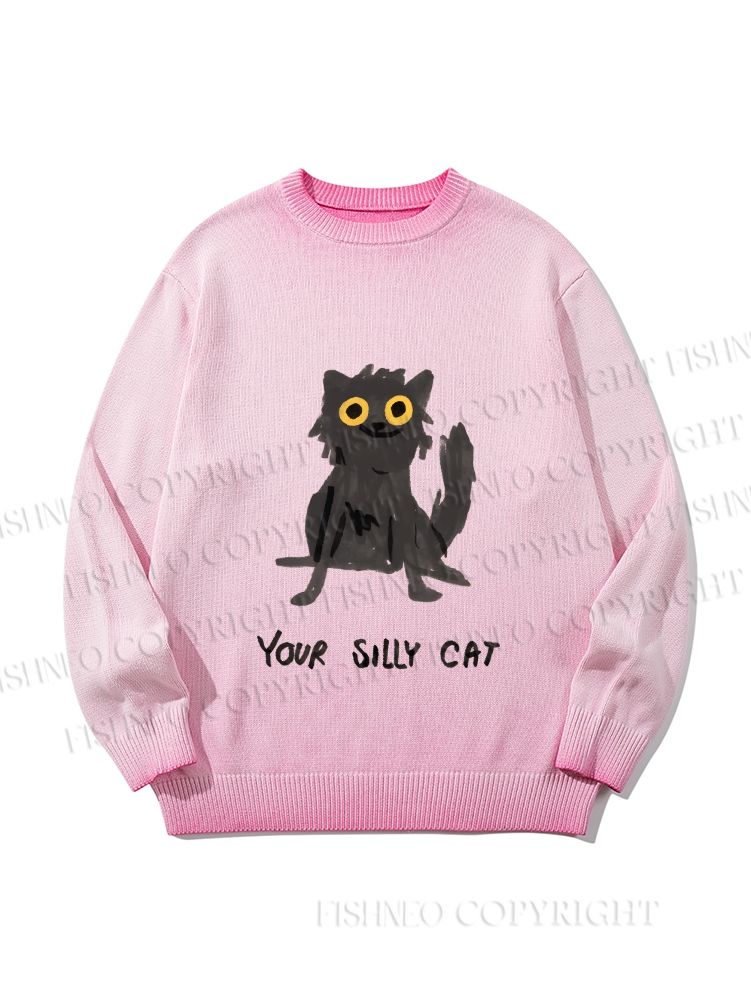 Unisex Your Silly Cat Funny Drawing Gradient Casual sweater