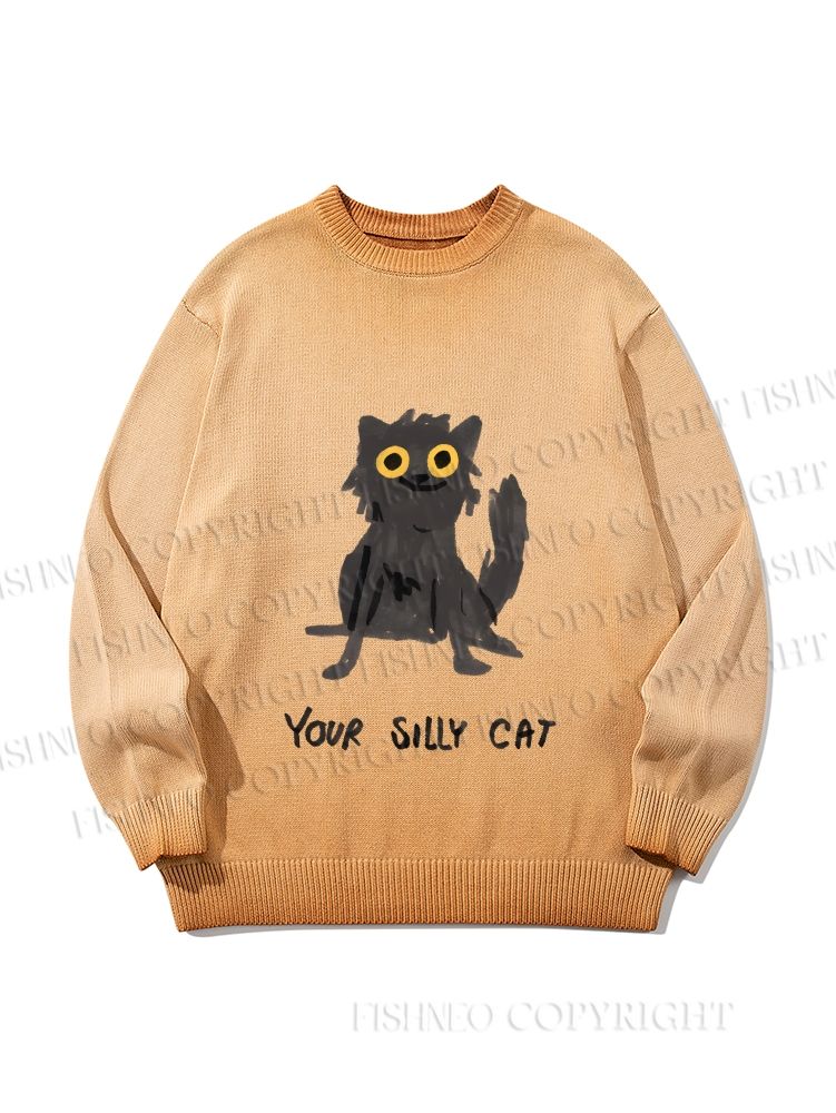 Unisex Your Silly Cat Funny Drawing Gradient Casual sweater