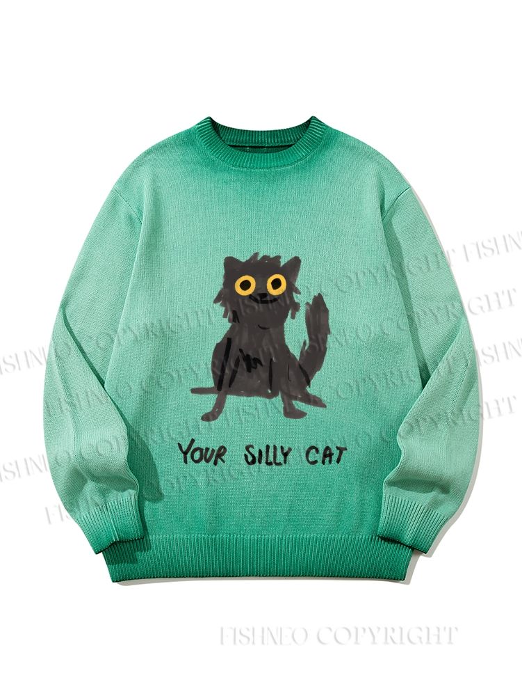 Unisex Your Silly Cat Funny Drawing Gradient Casual sweater