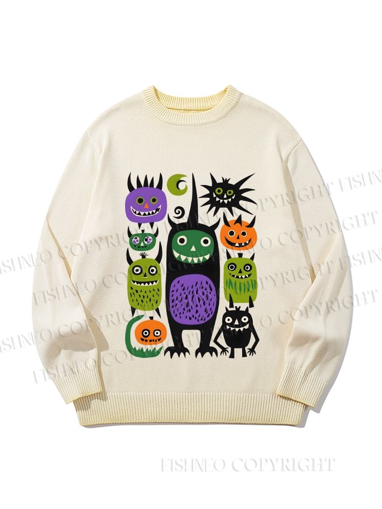 Unisex Halloween Monsters Gradient Casual sweater