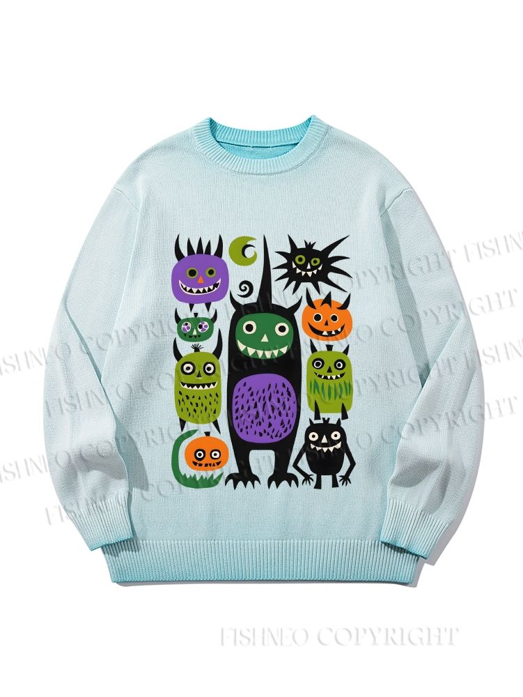 Unisex Halloween Monsters Gradient Casual sweater