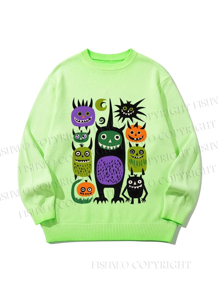 Unisex Halloween Monsters Gradient Casual sweater