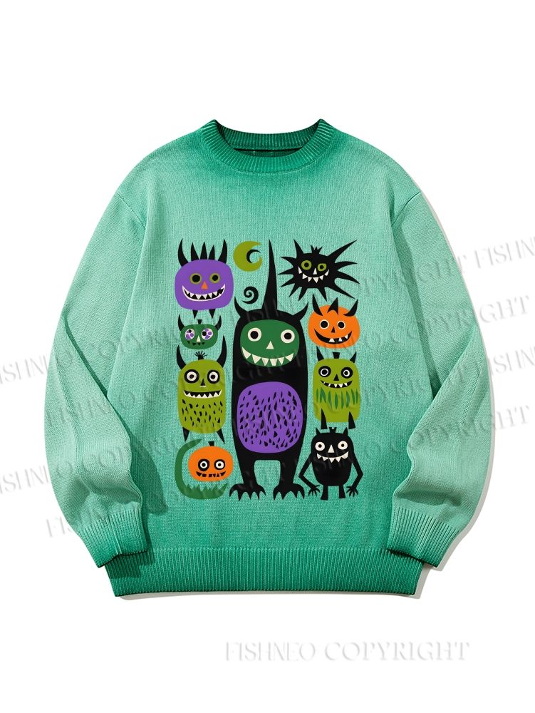 Unisex Halloween Monsters Gradient Casual sweater
