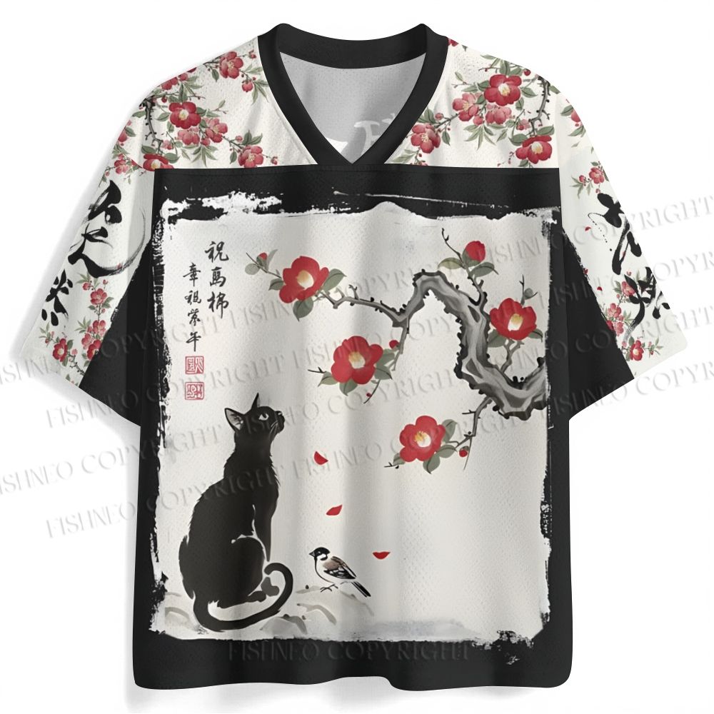 Black Cat Under Peach Tree Jersey Shirts