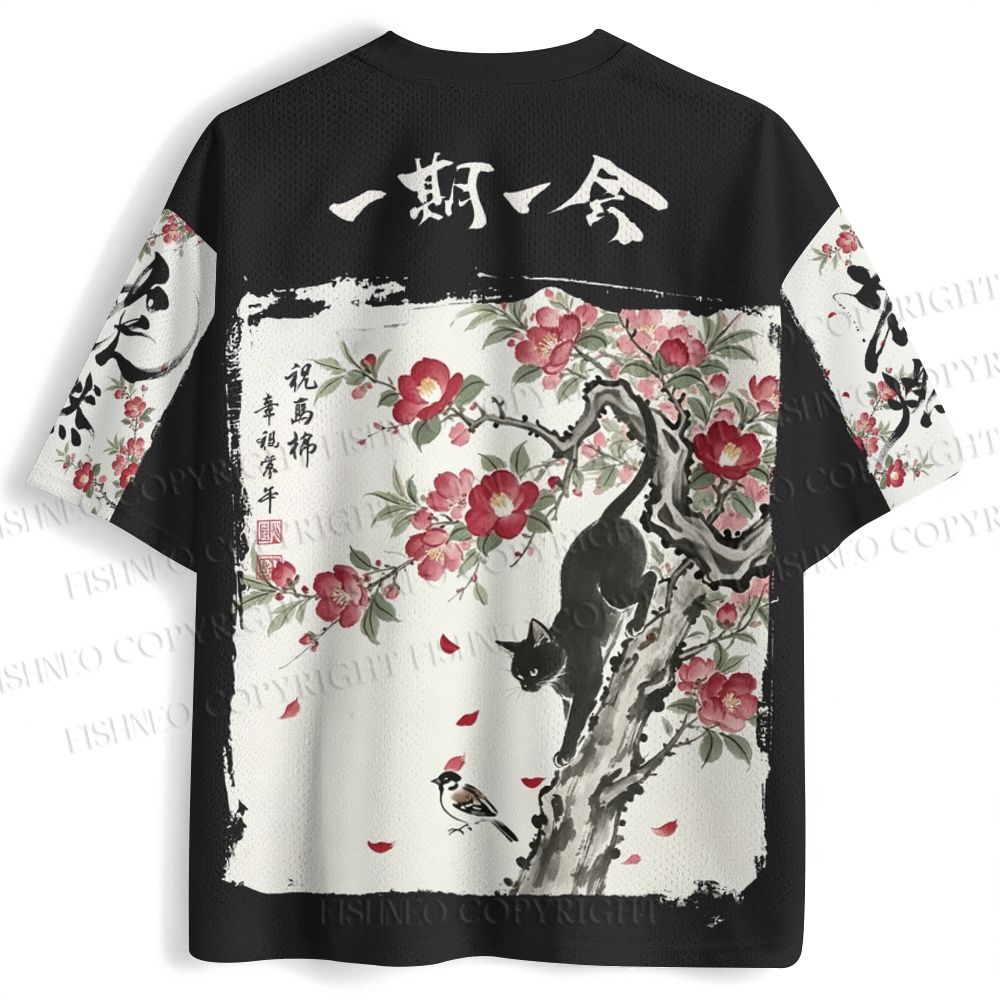 Black Cat Under Peach Tree Jersey Shirts