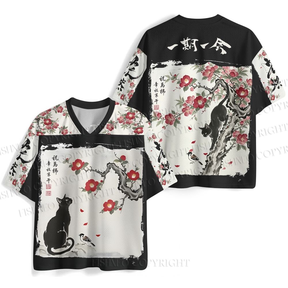 Black Cat Under Peach Tree Jersey Shirts