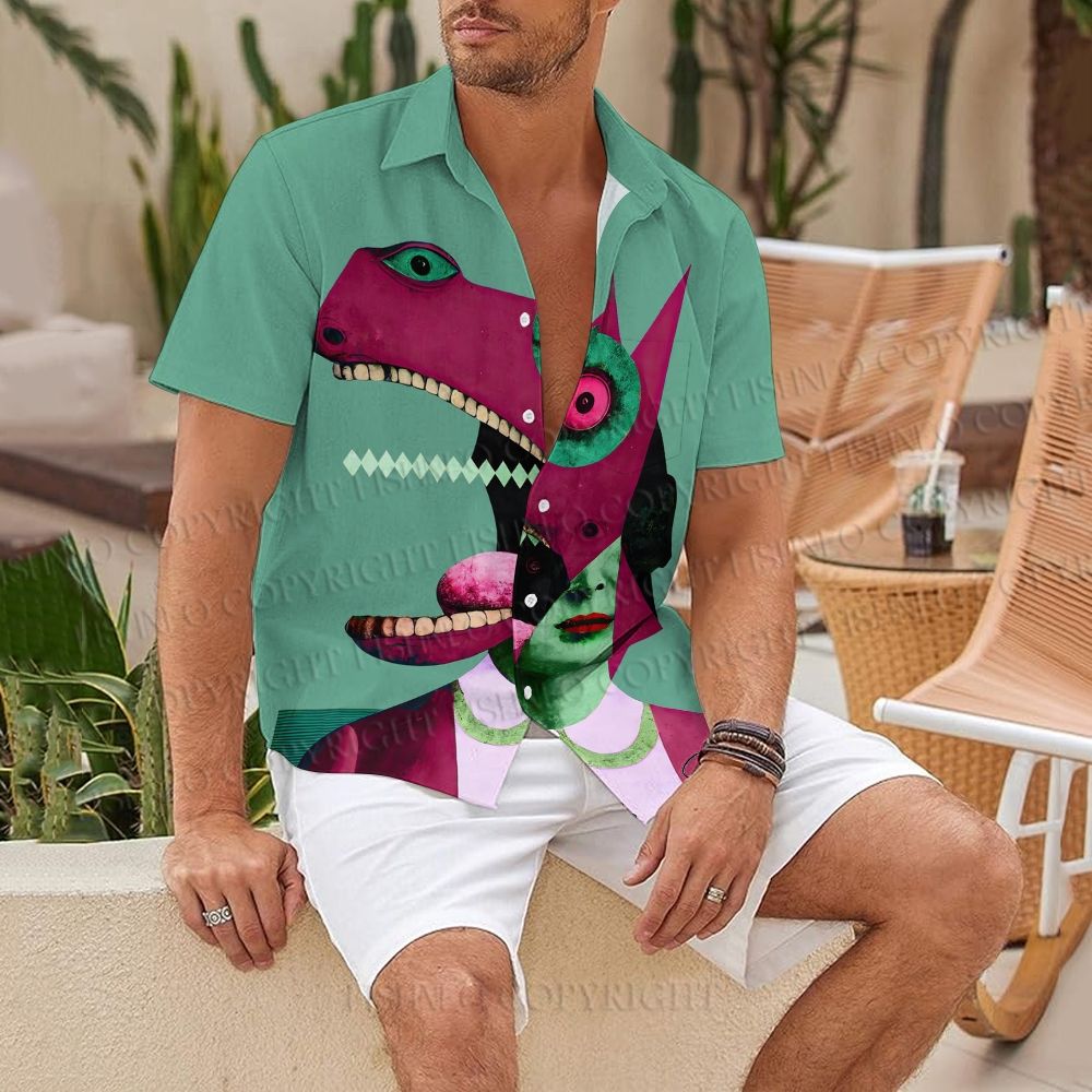 Horse-faced Man Printed Hawaiian Shirt
