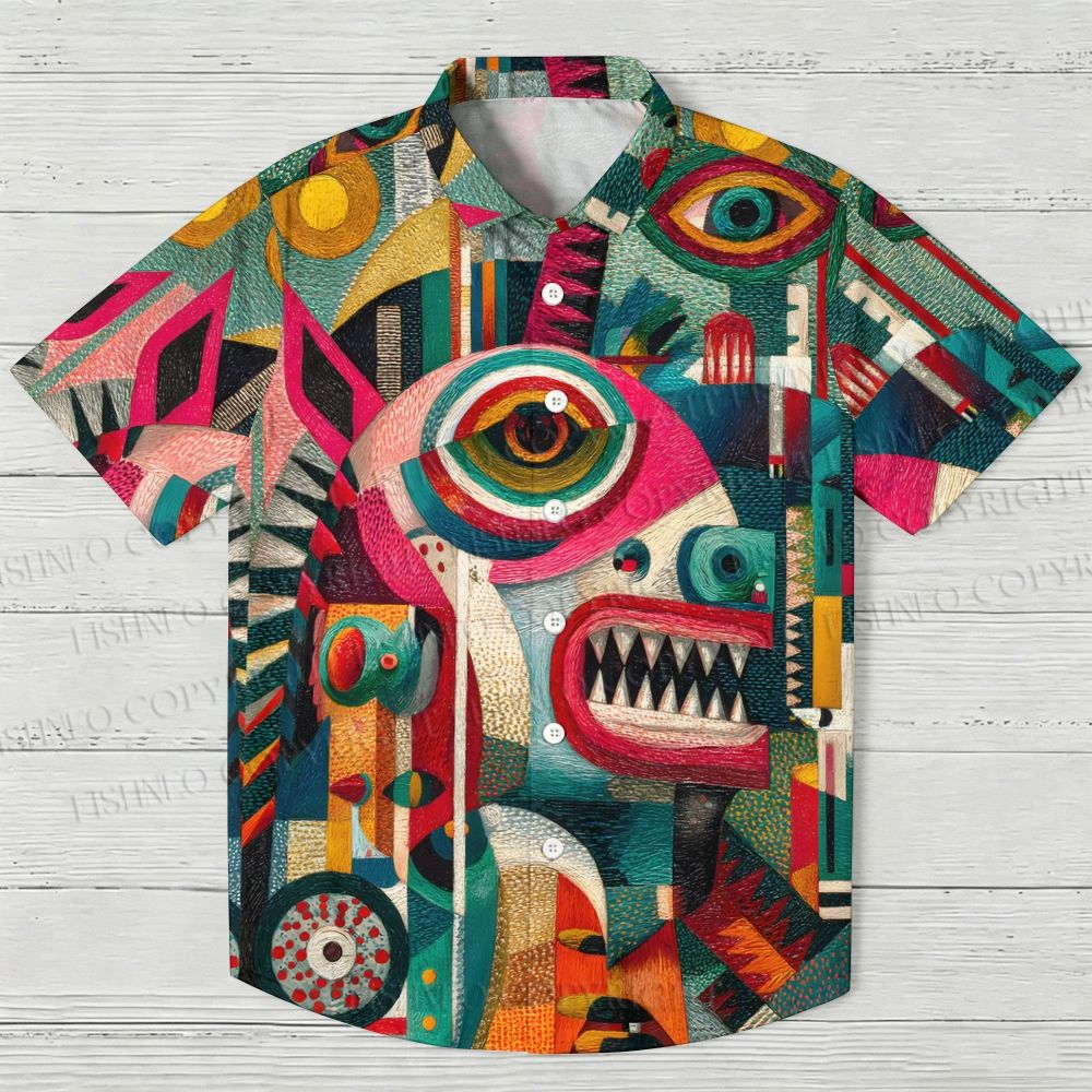 Abstract Geometric Unicorn Printed Hawaiian Shirt