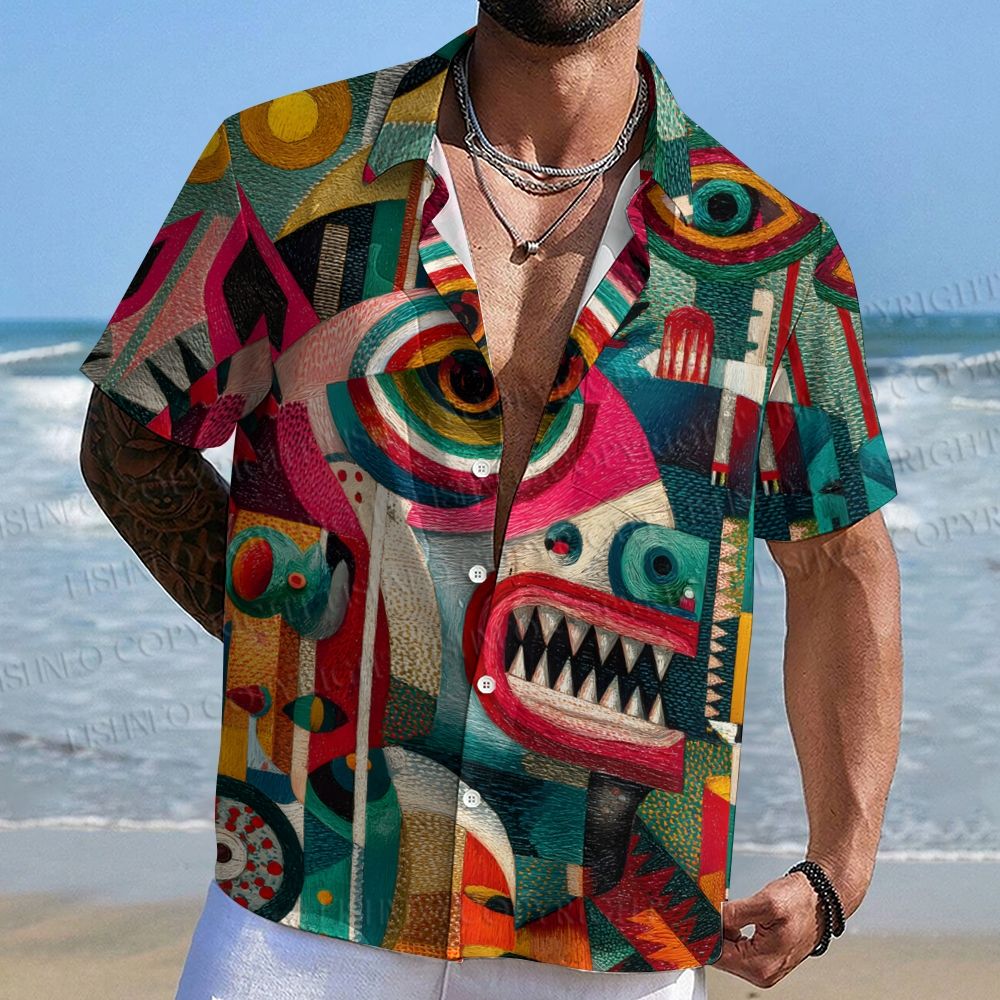 Abstract Geometric Unicorn Printed Hawaiian Shirt