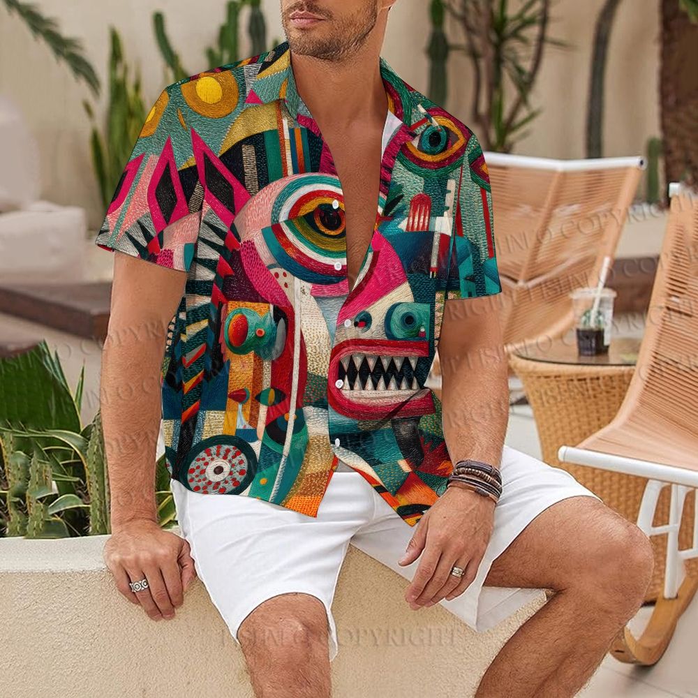 Abstract Geometric Unicorn Printed Hawaiian Shirt