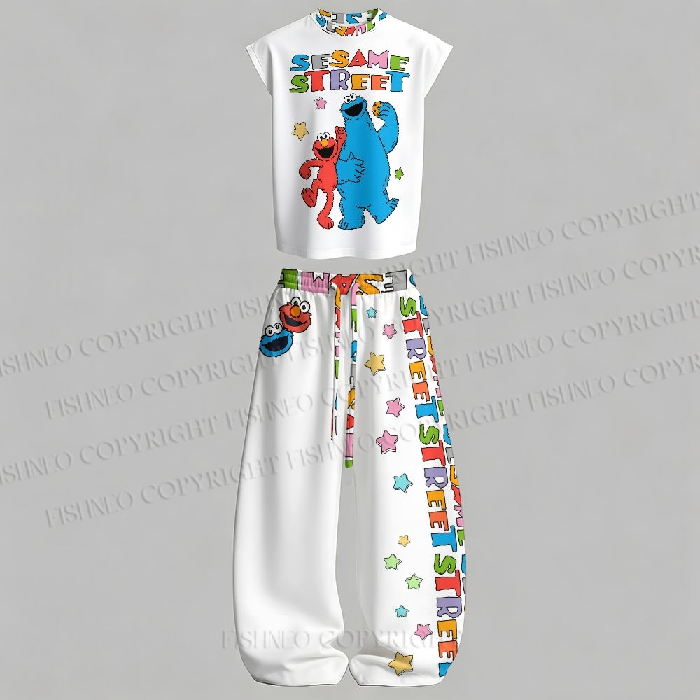 Men's Sesame Street Sleeveless Tank Top & Elasticated Trousers pants Two-Piece Streetwear Set