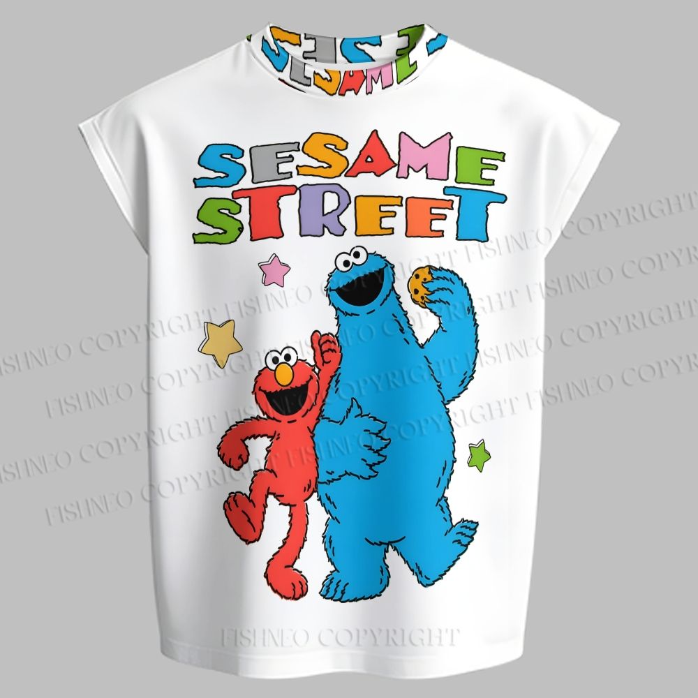 Men's Sesame Street Sleeveless Tank Top & Elasticated Trousers pants Two-Piece Streetwear Set