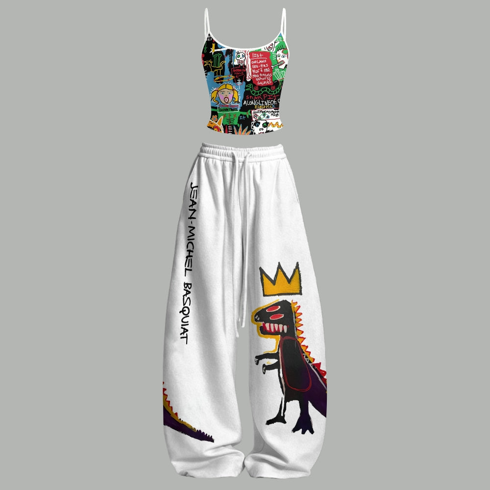Jean-Michel Basquiat Style Doodle Top & Elasticated Trousers Two-Piece Set
