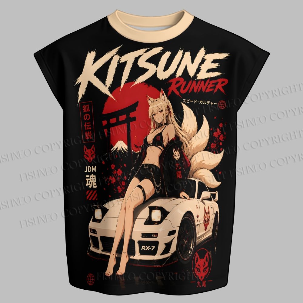 Men's Kitsune Runner Sleeveless Tank Top & Elasticated Trousers pants Two-Piece Streetwear Set