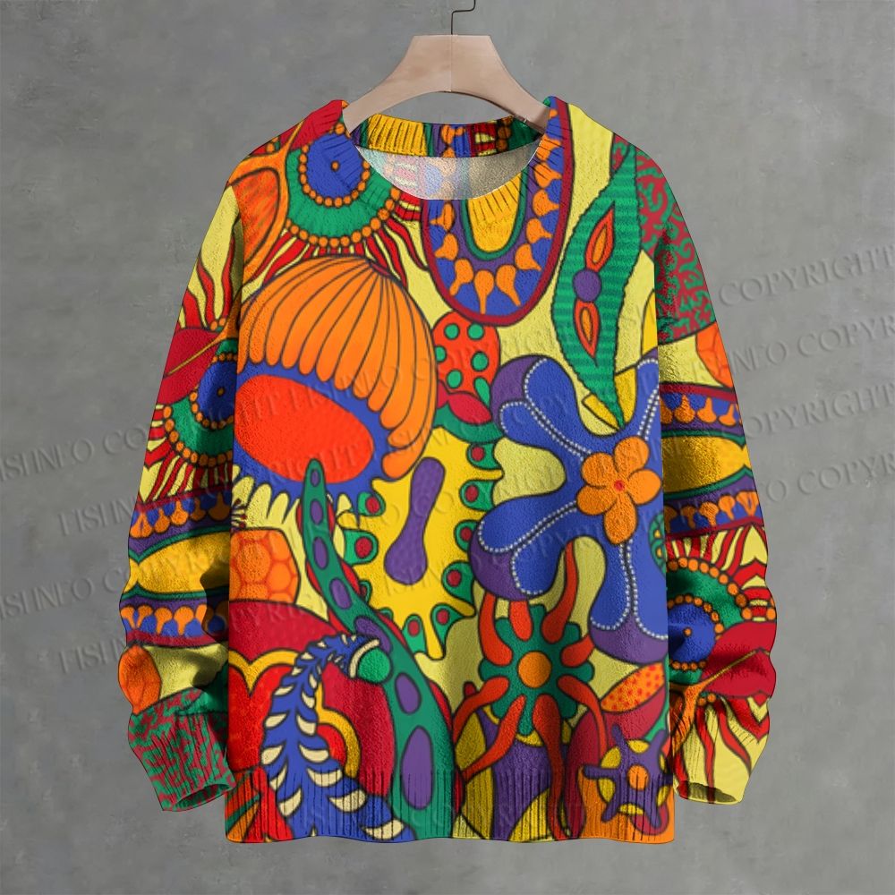 Yayoi Kusama Multicolor Flowers Crew Neck Sweater