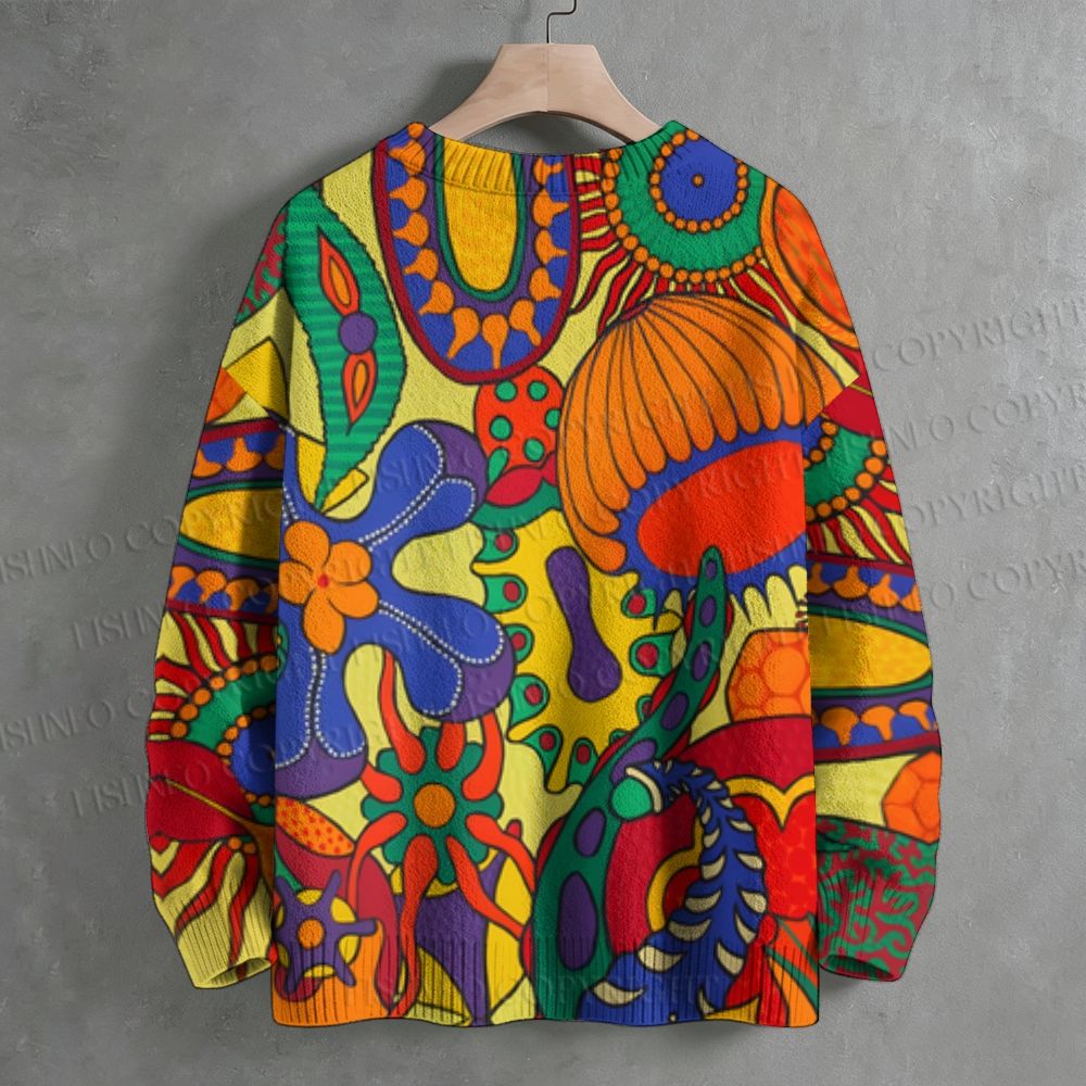 Yayoi Kusama Multicolor Flowers Crew Neck Sweater