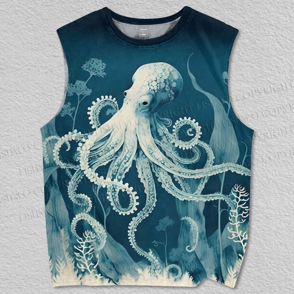 Unisex Octopus in Ocean Retro Printed Tank Top