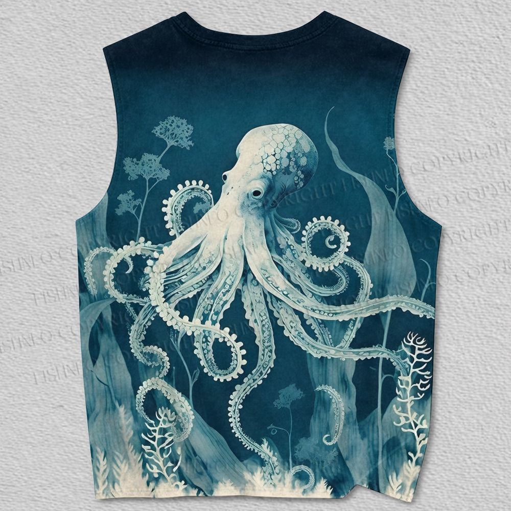 Unisex Octopus in Ocean Retro Printed Tank Top