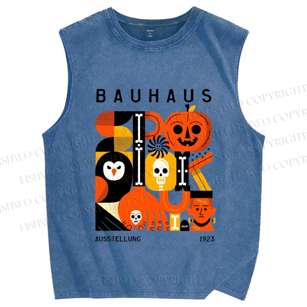 Unisex Halloween in Bauhaus Design Printed Washed Tank Top