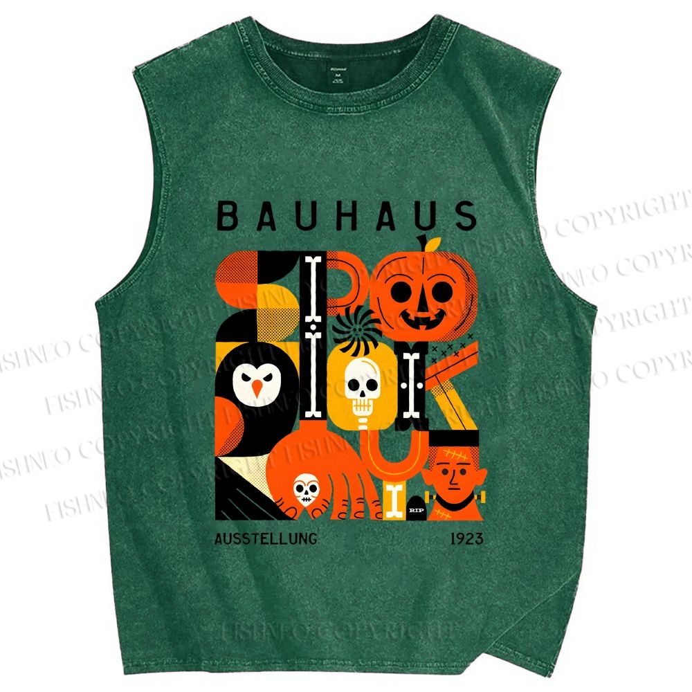 Unisex Halloween in Bauhaus Design Printed Washed Tank Top
