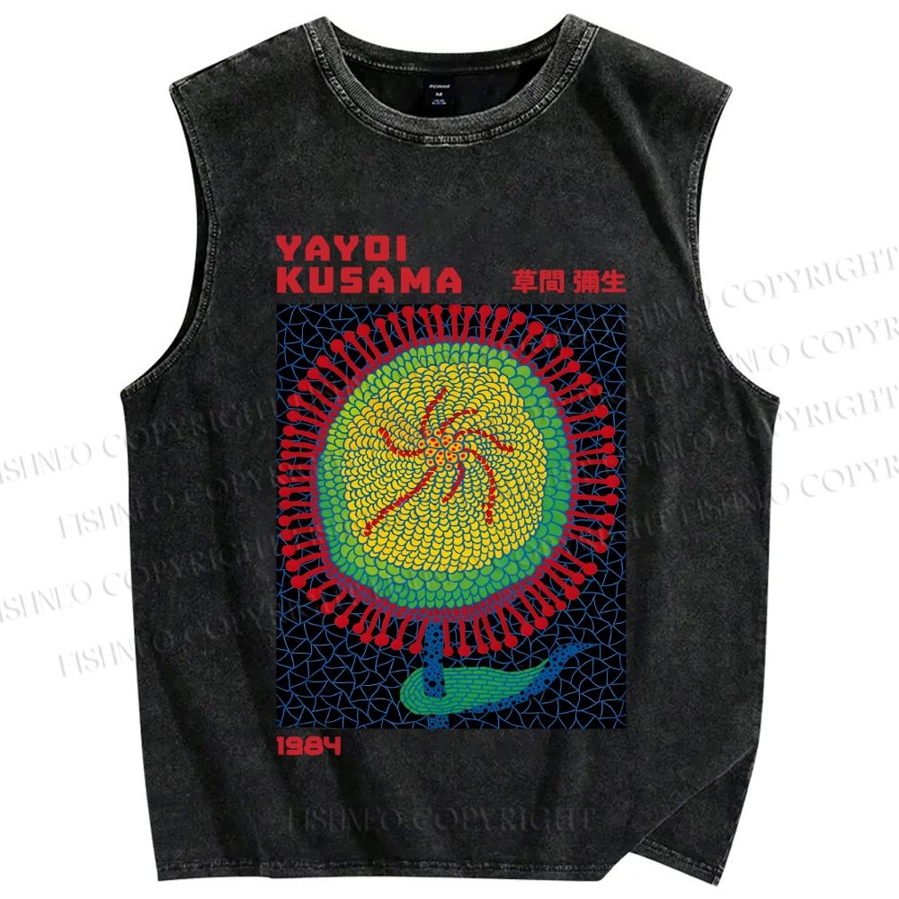 Unisex Yayoi Kusama Giant Sunflower Printed Washed Tank Top