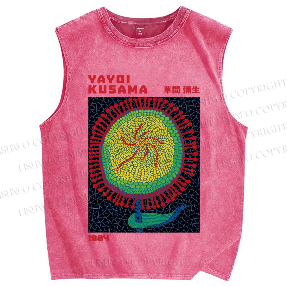 Unisex Yayoi Kusama Giant Sunflower Printed Washed Tank Top