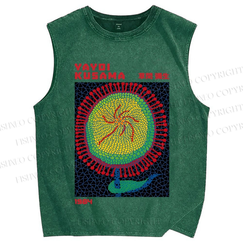 Unisex Yayoi Kusama Giant Sunflower Printed Washed Tank Top