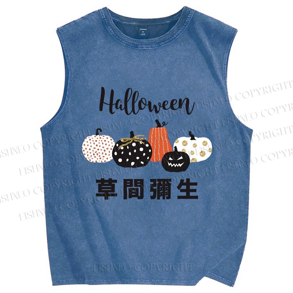 Unisex Halloween Pumpkins in Yayoi Kusama Printed Washed Tank Top