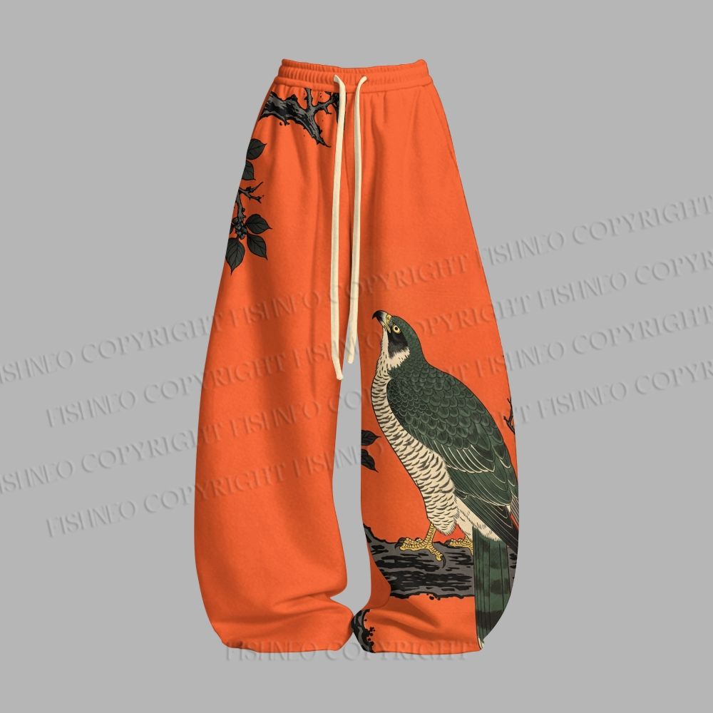 Unisex Japanese Ukiyo-e Bird Loose Tank Top Set