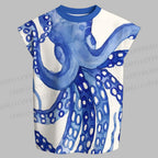 Men's Blue Octopus Watercolor Smudge Sleeveless Tank Top & Elasticated Trousers pants Two-Piece Streetwear Set