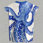 Men's Blue Octopus Watercolor Smudge Sleeveless Tank Top & Elasticated Trousers pants Two-Piece Streetwear Set