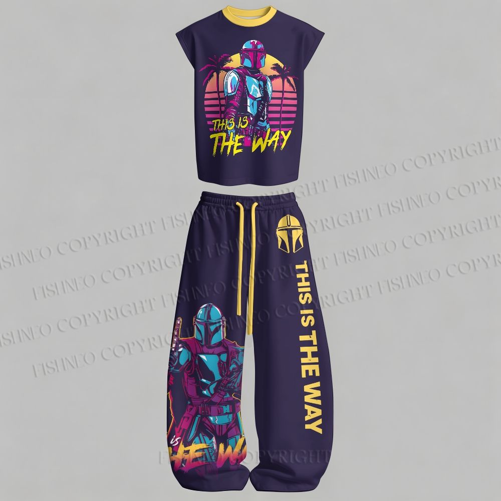 Men's Star Wars Mandalorian Sleeveless Tank Top & Elasticated Trousers pants Two-Piece Streetwear Set