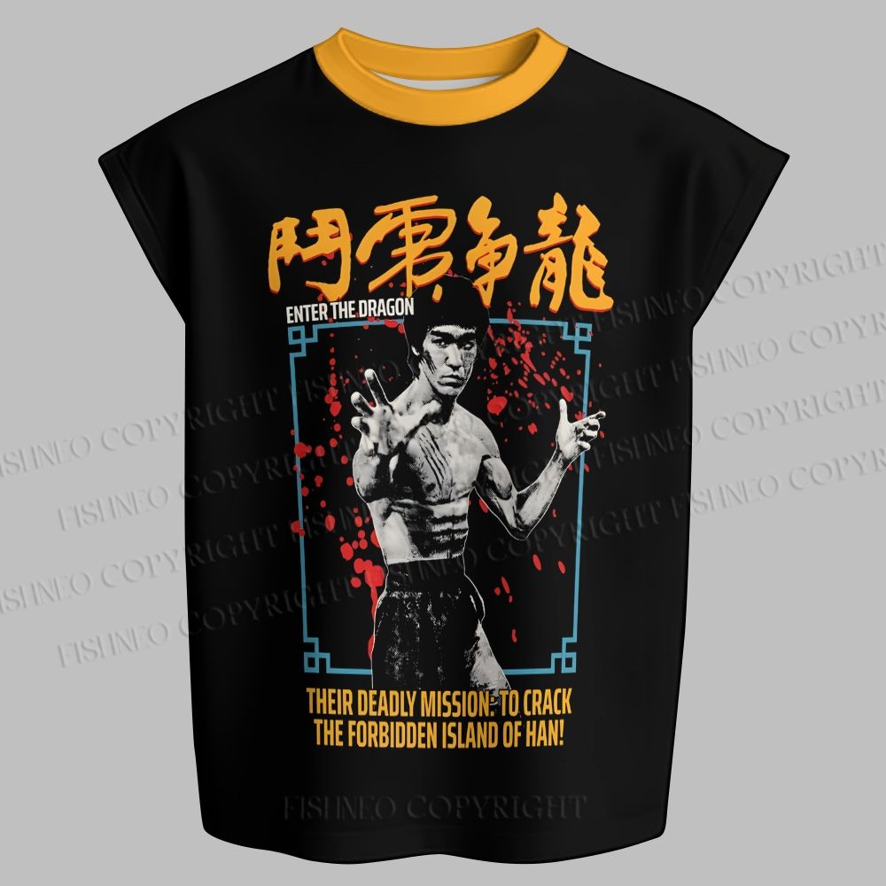 Men's Bruce Lee Be Water Sleeveless Tank Top & Elasticated Trousers pants Two-Piece Streetwear Set