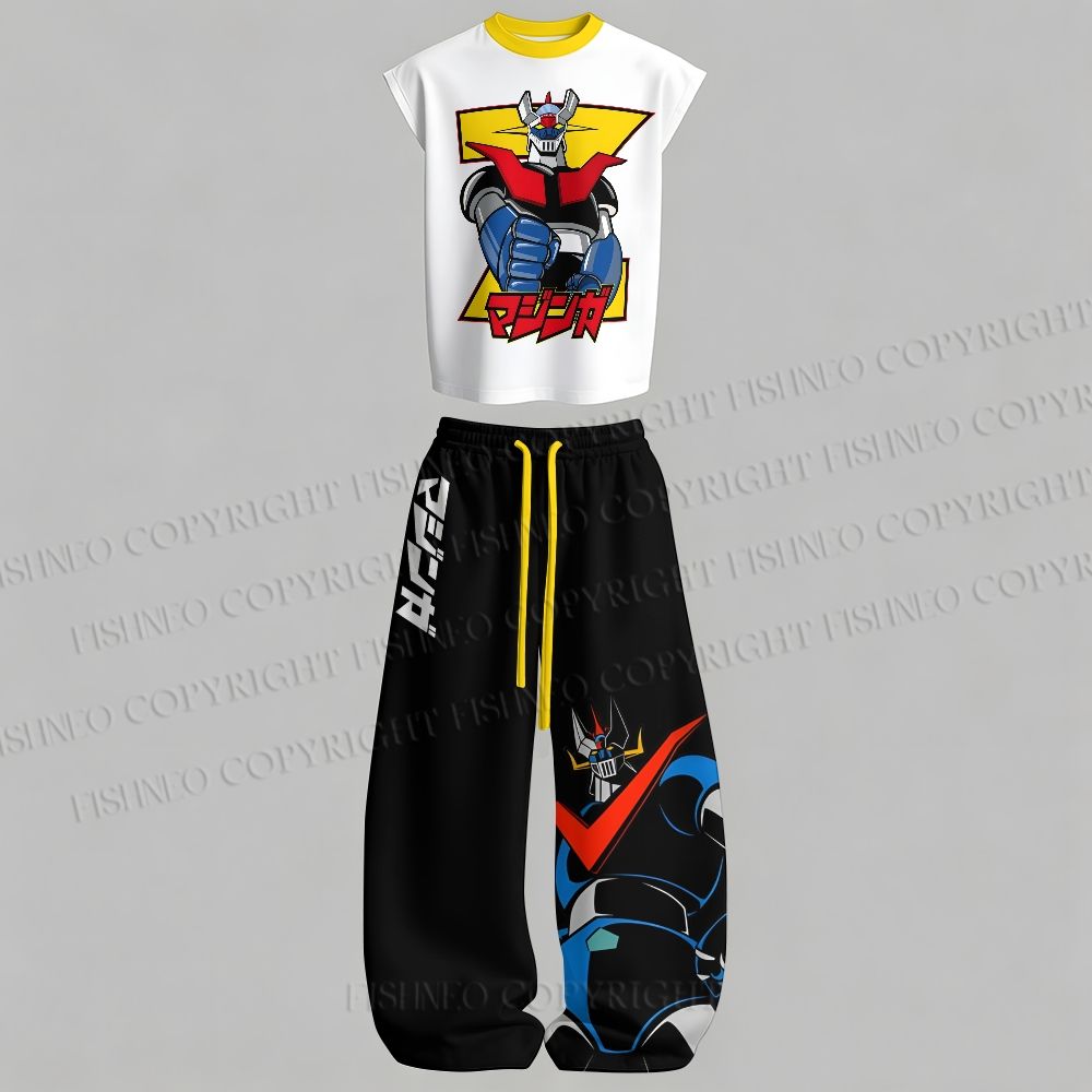 Men's Mazinger Grendizer Sleeveless Tank Top & Elasticated Trousers pants Two-Piece Streetwear Set