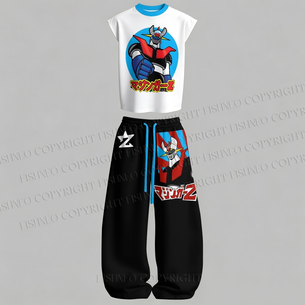 Men's Mazinger Z Sleeveless Tank Top & Elasticated Trousers pants Two-Piece Streetwear Set