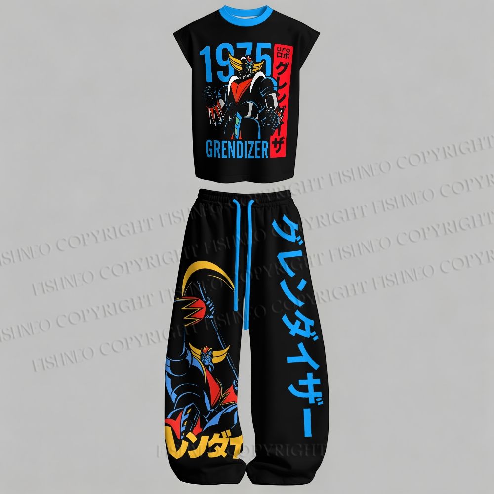 Men's Mazinger Grendizer Sleeveless Tank Top & Elasticated Trousers pants Two-Piece Streetwear Set
