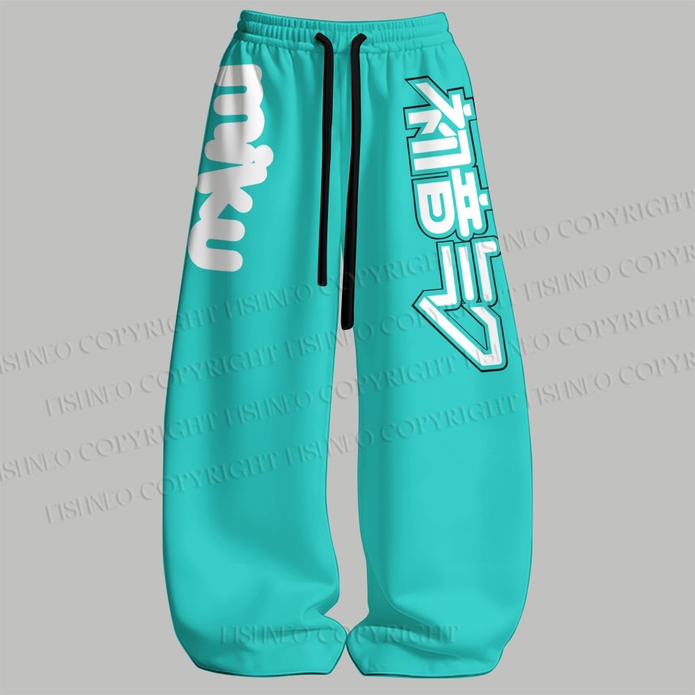 Men's Hatsune Miku Sleeveless Tank Top & Elasticated Trousers pants Two-Piece Streetwear Set
