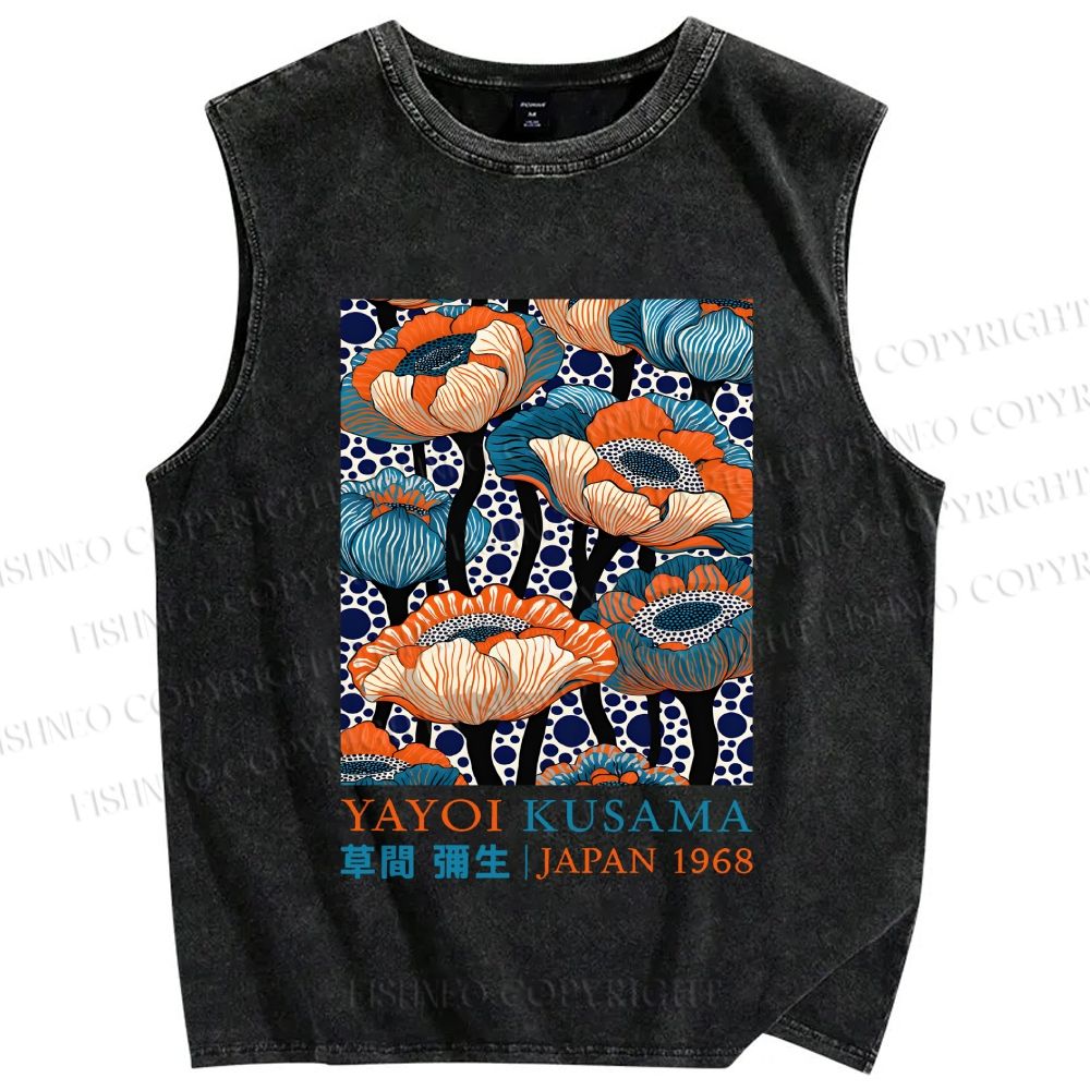 Unisex Yayoi Kusama Flowers Printed Washed Tank Top